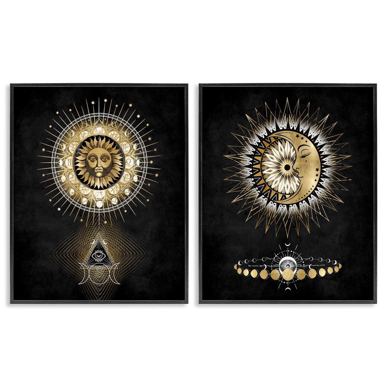 Stupell Industries Astral Eye & Moon Phases 2pc Framed Giclee Wall Art Set Design by Oliver Jeffries